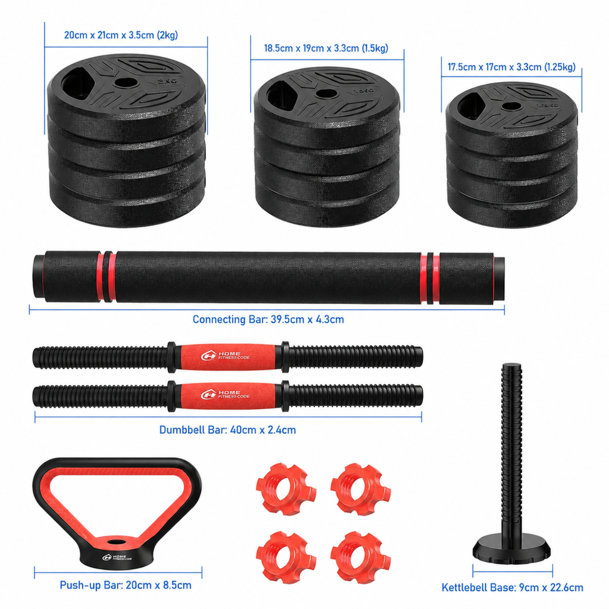 3-in-1 Adjustable 20kg Weight Set – Complete Home Workout Solution